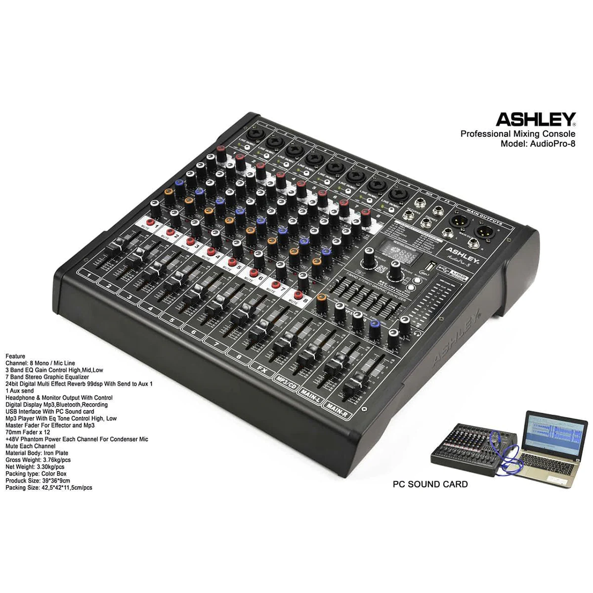 Ashley AudioPro-8 Mixer Audio Analog 8 Channel (Bluetooth, USB, Efek, EQ)