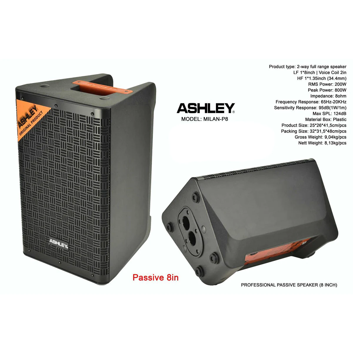 Ashley Milan-P8 Speaker Pasif 8 Inch 2 Way 8 Ohm 800 Watt