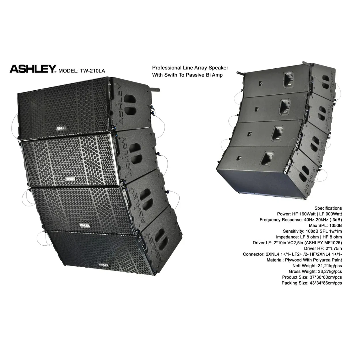 Ashley TW-210LA Speaker Line Array Pasif 2x10 Inch 2 Way 8 Ohm 1060 Watt