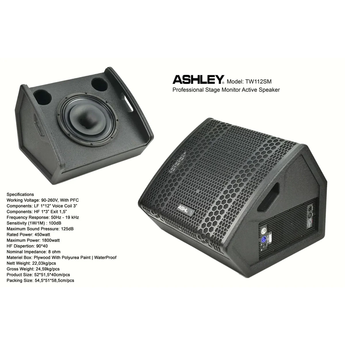 Ashley TW112SM Speaker Monitor Panggung Aktif 12 Inch 2 Way 1800 Watt