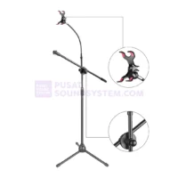 Betavo SMH-01 Stand Mic Boom Lantai Tripod Kaki 3 Telescopic Cabang 2 Holder