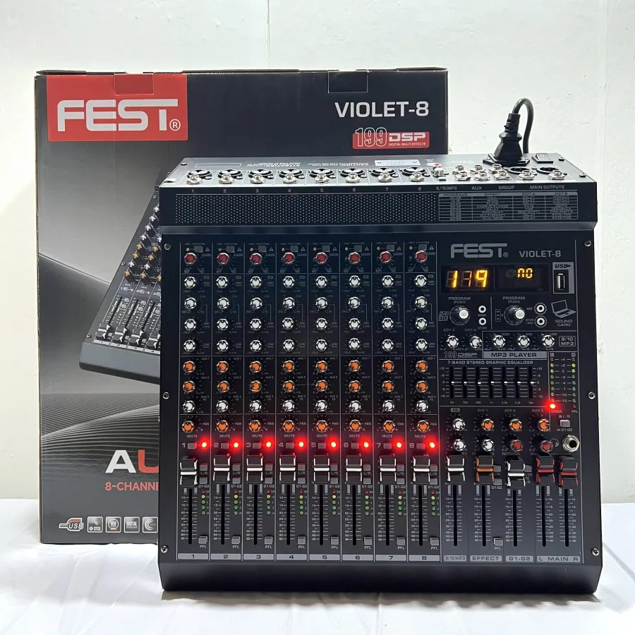 FEST VIOLET-8 Mixer Audio Analog 8 Channel (Bluetooth, USB, MP3 Player, Efek, EQ, Phantom)