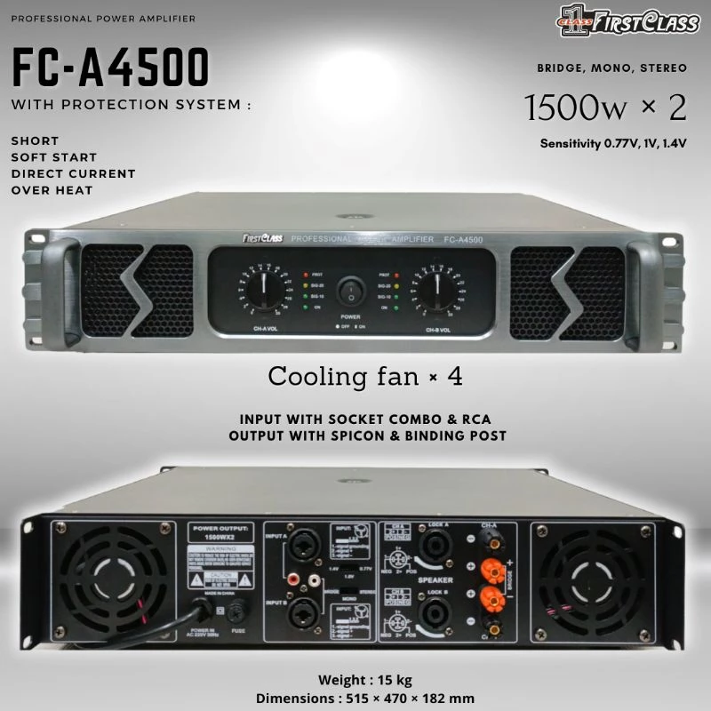 FirstClass FCA 4500 Power Amplifier 2 Channel Class AB 1500 Watt
