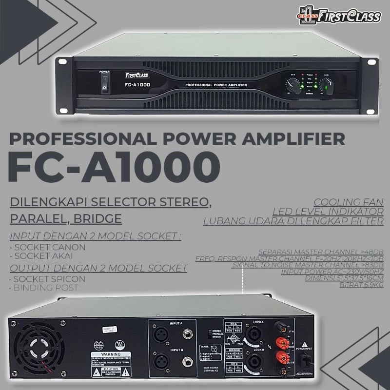 Firstclass FC A1000 Power Amplifier 2 Channel Class AB 500 Watt