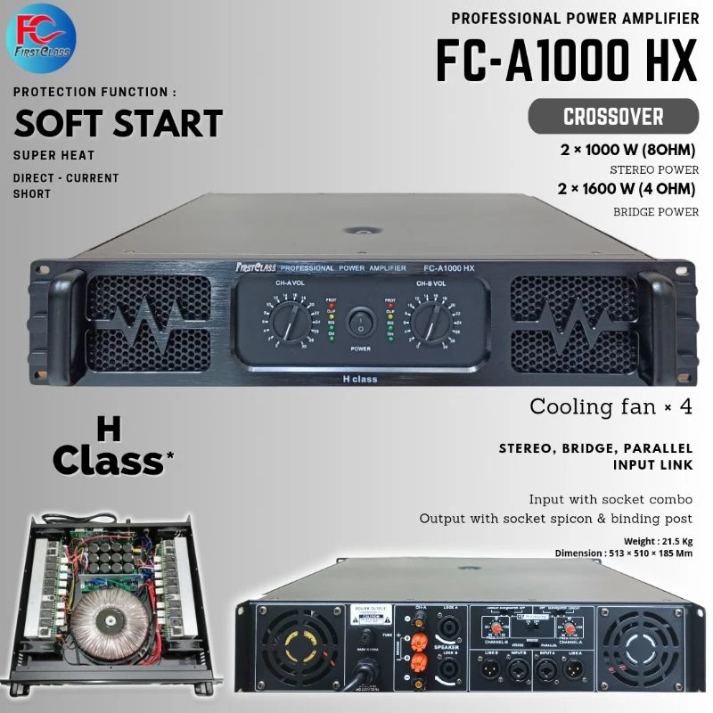 Firstclass FCA 1000HX Power Amplifier 2 Channel Class H 1000 Watt