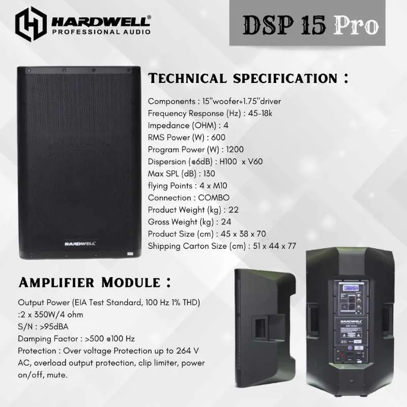 Hardwell DSP 15 PRO Speaker Aktif 15 Inch 2 Way 1200 Watt