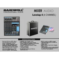 Hardwell Levelup 4 Mixer Audio Analog 4 Channel (Bluetooth, USB Interface, MP3 Player, Efek, EQ, Phantom)