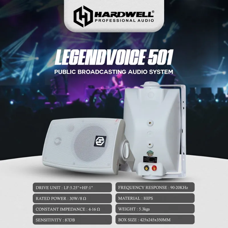 Hardwell Legend Voice 501 White Speaker Dinding Pasif 5.25 Inch 2 Way 8 Ohm 50 Watt