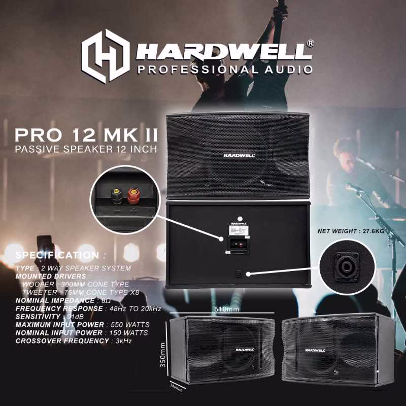 Hardwell PRO 12 MK II Speaker Karaoke Pasif 12 Inch 2 Way 8 Ohm 200 Watt