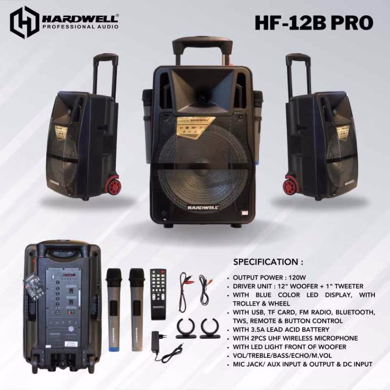 Hardwell HF 12B PRO Speaker Meeting Portable Wireless 12 Inch 2 Way 120 Watt