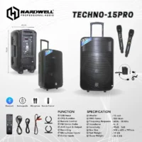 Hardwell Techno 15Pro Speaker Meeting Portable Wireless 15 Inch 2 Way 500 Watt