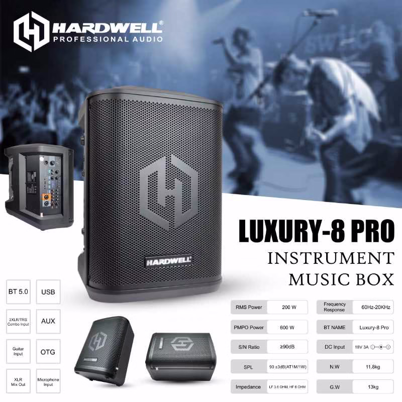 Hardwell Luxury 8 Pro Speaker Meeting Portable Wireless 8 Inch 2 Way 600 Watt