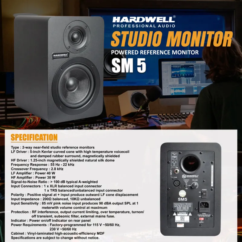 Hardwell SM 5 Speaker Studio Monitor Recording Aktif 5 Inch 2 Way 70 Watt