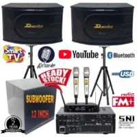 KARAOKE SET Dusenberg Speaker 10 In, Amplifier, Subwoofer 12 In, 2 Mic