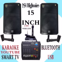 KARAOKE SET HIGHVOICE 15 INCH, KARAOKE POWER MIXER BLUETOOTH SMART TV YOUTUBE