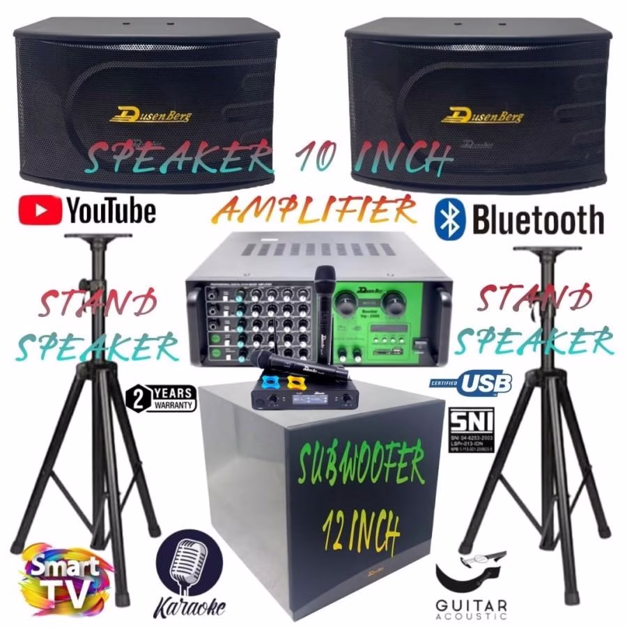Karaoke Set Youtube Dusenberg, Subwoofer Ampli, Speaker, 2 Mic Wireles