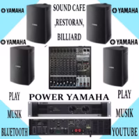 PAKET POWER YAMAHA SPEAKER YAMAHA VS 4, MIXER BLUETOOTH SPEAKER GANTUNG 4 TITIK, DI CAFE BILLIARD KANTORAN..!!!