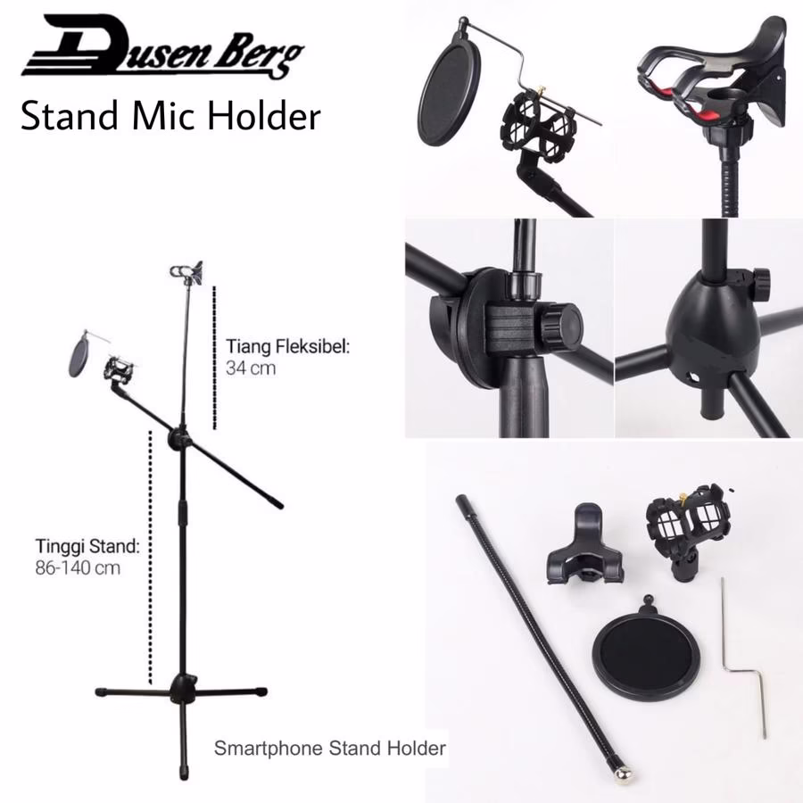 Stand Mic Smart Phone DUSENBERG Tinggi Kaki TIga , Kualitas Bagus SNI