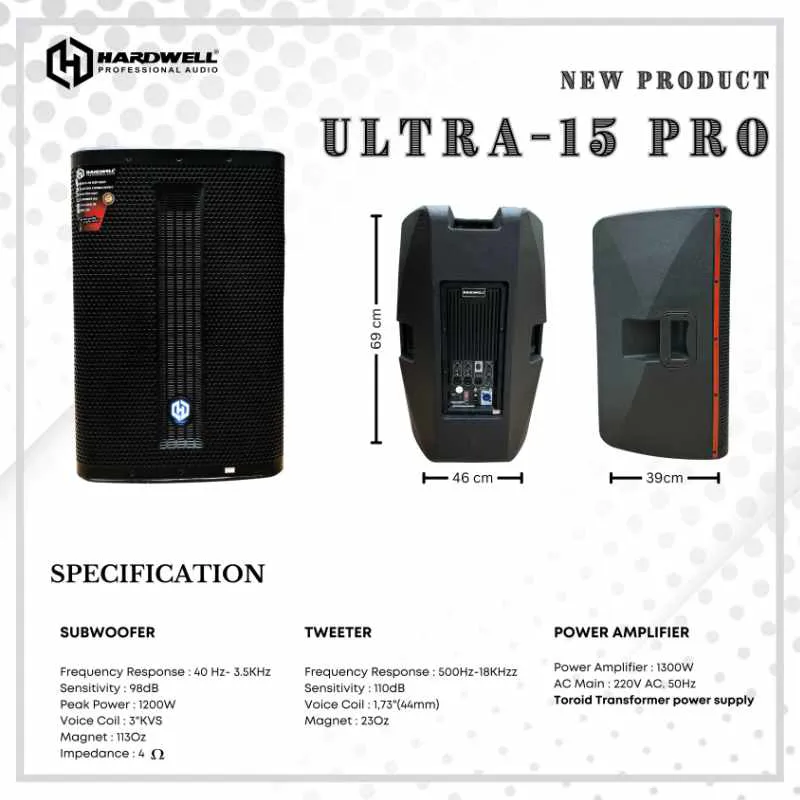 Hardwell Ultra 15 PRO Speaker Aktif 15 Inch 2 Way 1200 Watt