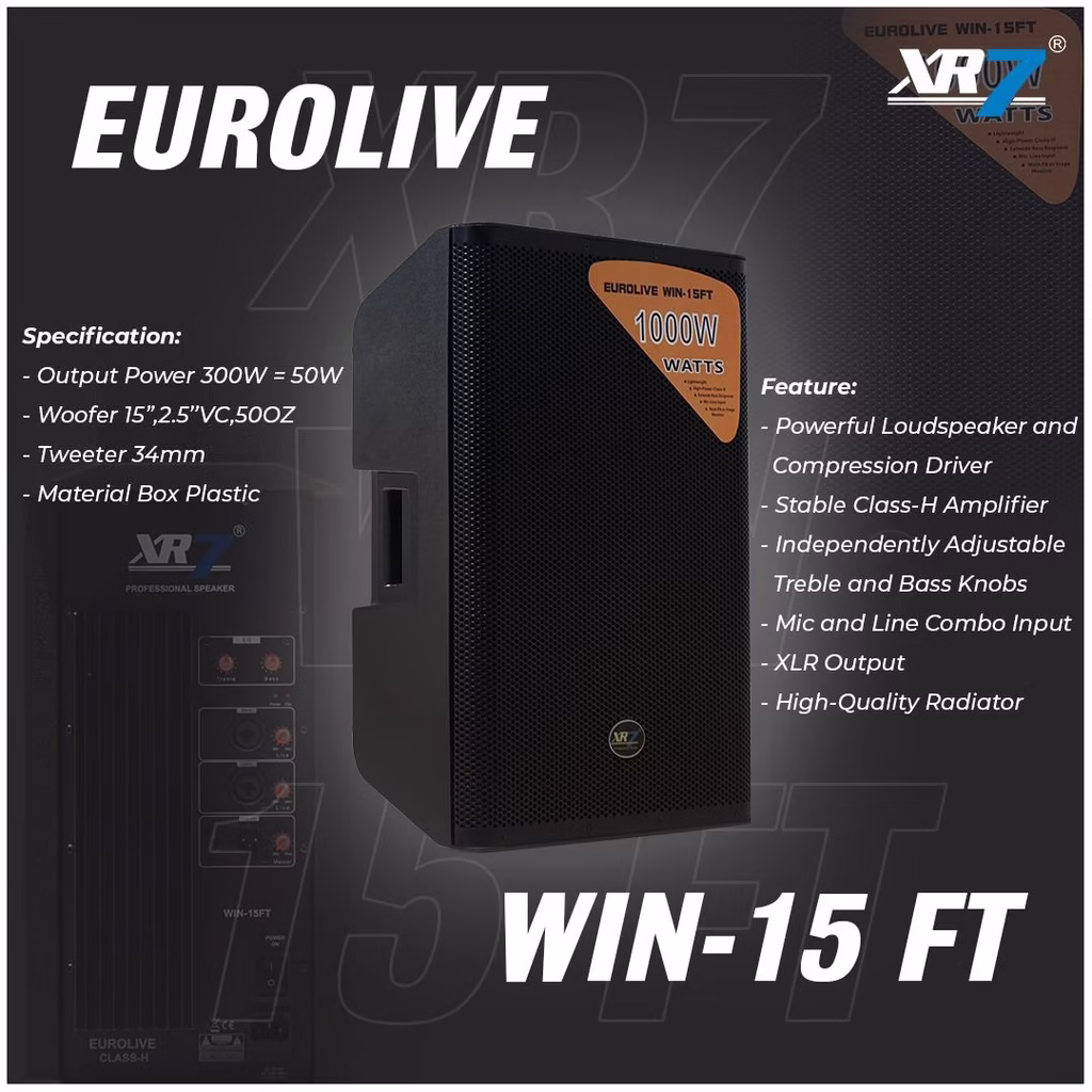 XR7 EUROLIVE WIN 15-FT Speaker Aktif 15 Inch 2 Way 350 Watt
